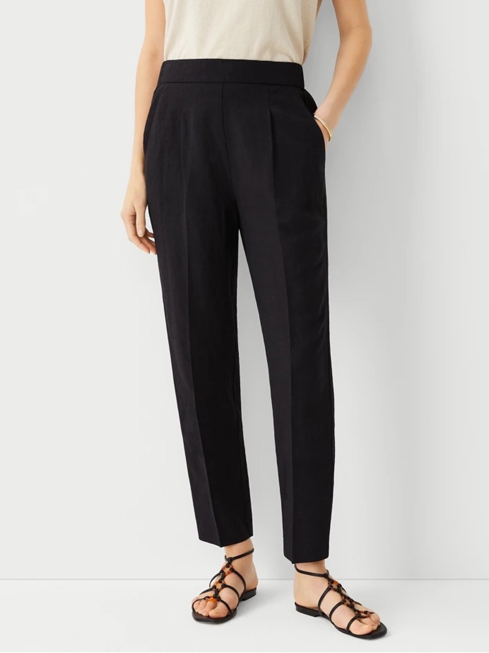 NEW Ann Taylor The Easy Ankle Pant Linen Blend in Black - Size L
